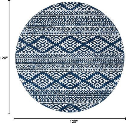SAFAVIEH Tulum Collection Area Rug - 10' Round, Navy & Ivory, Moroccan Boho Tribal Design, Non-Shedding & Easy to Clean, Ideal for Living Room, Bedroom, Dining Space (TUL272N)