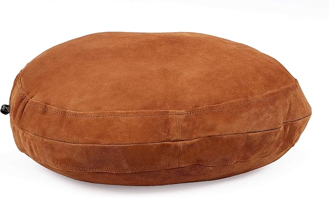 D DOLLY LAMB Lambskin Round Leather Pillow Cover - Sofa Cushion Case - Decorative Circular Cushion Throw Covers for Living Room & Bedroom - Camel Diameter 14 Inch