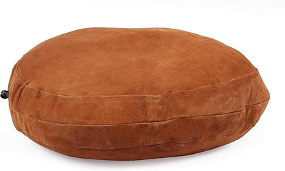 D DOLLY LAMB Lambskin Round Leather Pillow Cover - Sofa Cushion Case - Decorative Circular Cushion Throw Covers for Living Room & Bedroom - Camel Diameter 18 Inch