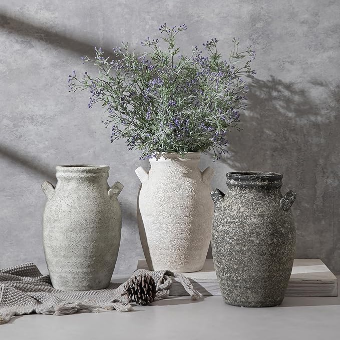 Ceramic Flower Vase Home Decor, 9.76 Inch Large White Decorative Vase, Rustic Farmhouse Vase for Living Room Bedroom Kitchen Table Office Centerpiece Decorations, Holiday & Wedding