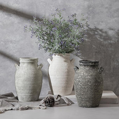 Ceramic Flower Vase Home Decor, 9.76 Inch Large White Decorative Vase, Rustic Farmhouse Vase for Living Room Bedroom Kitchen Table Office Centerpiece Decorations, Holiday & Wedding