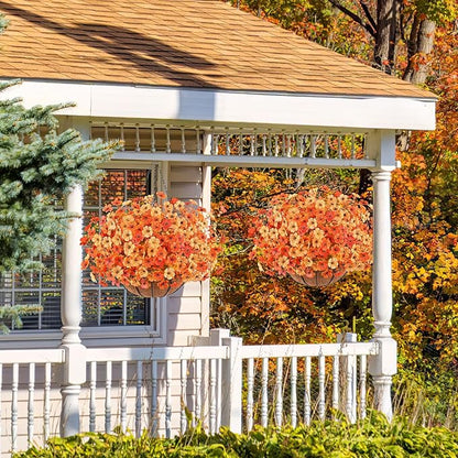 Artificial Fall Flowers Hanging Plants in Basket, Artificial Hanging Flowers for Autumn Outdoor Indoor Decor, UV Resistant Hanging Baskets with Fake Flowers for Fall Patio Garden Porch Deck Decoration