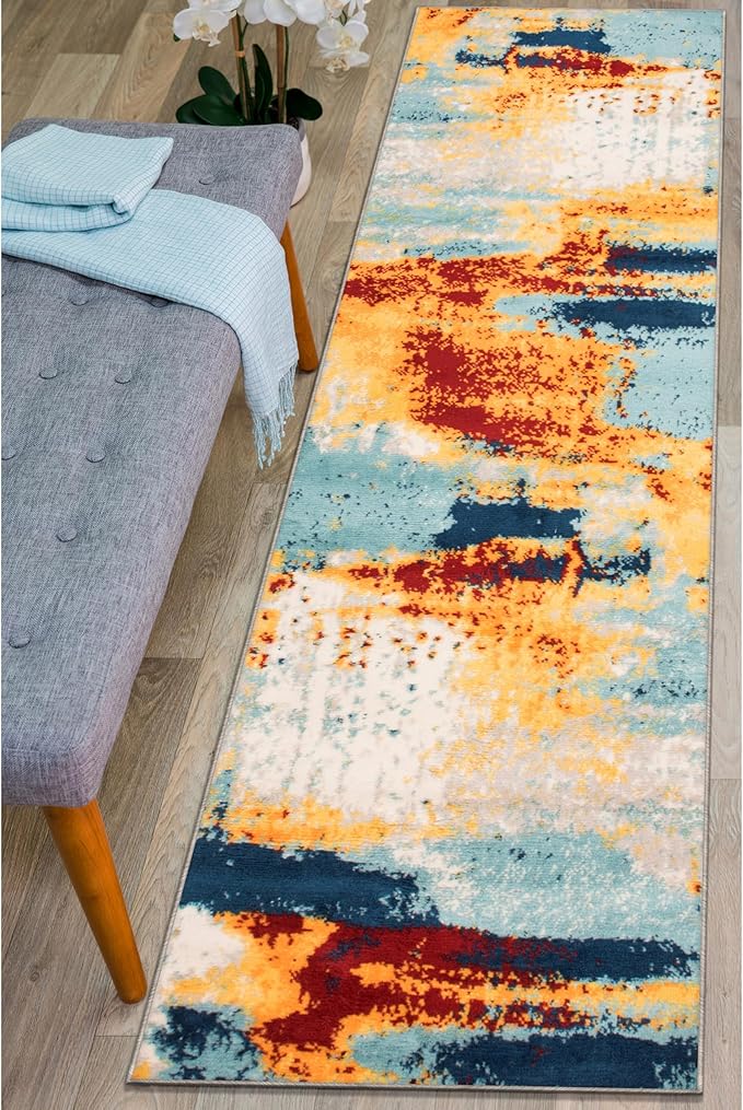 Rugshop Sky Collection Abstract Runner Rug, Non-Shedding Carpet for Hallway or Entryway, 2' x 7'