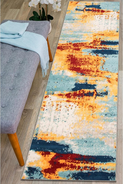 Rugshop Sky Collection Abstract Runner Rug, Non-Shedding Carpet for Hallway or Entryway, 2' x 7'