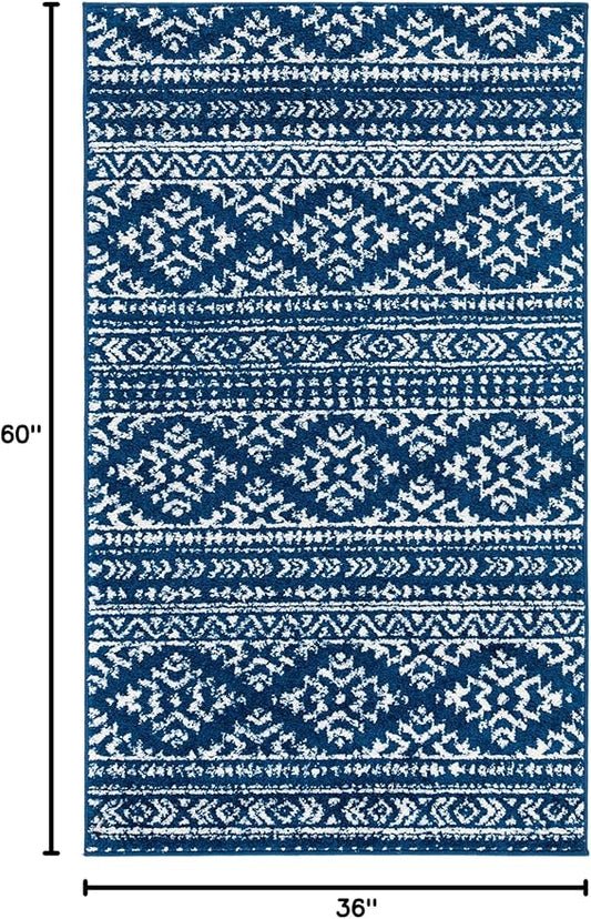 SAFAVIEH Area Rug 3x5 - Tulum Collection - Navy & Ivory, Moroccan Boho Tribal Design, Non-Shedding & Easy to Clean, Ideal for Entryway, Foyer, Accent Space, Bedroom (TUL272N)