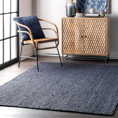 nuLOOM 4x6 Rigo Jute Hand Woven Area Rug, Navy, Solid Farmhouse Design, Natural Fiber, For Bedroom, Living Room, Dining Room, Hallway, Office, Kitchen, Entryway