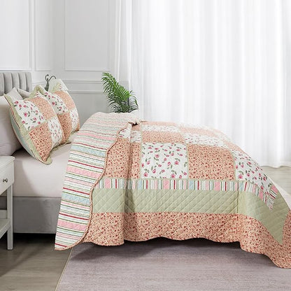 HoneiLife King Size Quilt Sets - 3 Piece Microfiber Quilt Set Lightweight Bedspreads Reversible Coverlets Rustic Bed Cover King Quilt Bedding Set All Season Use