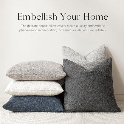 Foindtower Pack of 2 Textured Boucle Throw Pillow Covers Accent Solid Decorative Lumbar Pillow Cases Woven Couch Cushion Case for Sofa Living Room Home Decor, 12 x 20 Inch,Dark Grey