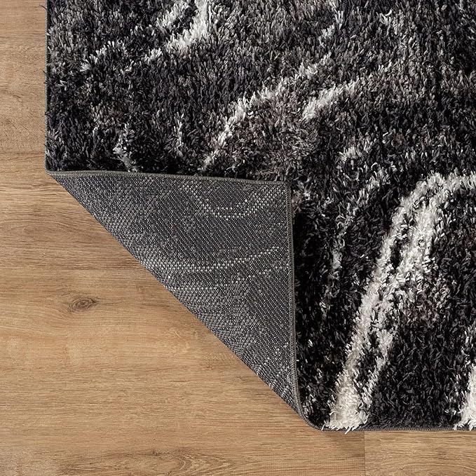 Rugshop Abstract Marble Shag Runner Rug Anthracite Dark Gray 2' 3" x 12' Great for Long Hallways, Open Entryways, or Galley Kitchens