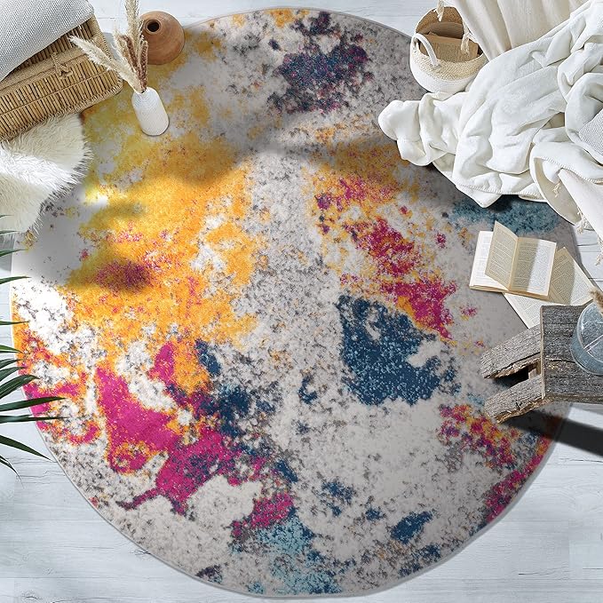 Rugshop Sky Collection Modern Abstract Round Area Rug 8' Multi