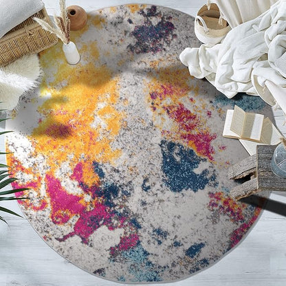 Rugshop Sky Collection Modern Abstract Round Area Rug 8' Multi