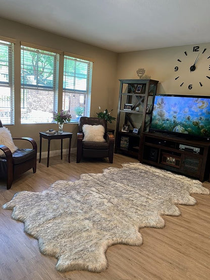 LAMBZY Faux Sheepskin Super Soft Hypoallergenic Silky Shag Rug for Living Room, Kids Room, Sofa (Duo Decto 12 Pelts 6'x12', White/Black Tips)
