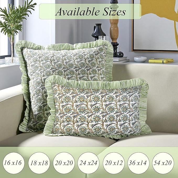 Ridhi Bloom Bubbles Modern Farmhouse Pillow 20x20 Cotton Throw Pillow Covers Set of 2 Cushion Covers with Ruffle for Couch Sofa Bed Living Room Home Decor for Christmas, Thanksgiving