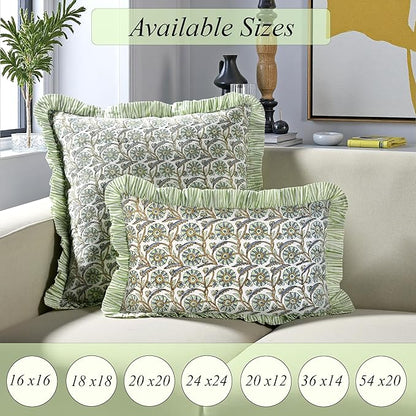 Ridhi Bloom Bubbles Modern Farmhouse Pillow 24x24 Cotton Throw Pillow Covers Set of 2 Cushion Covers with Ruffle for Couch Sofa Bed Living Room Home Decor for Christmas, Thanksgiving