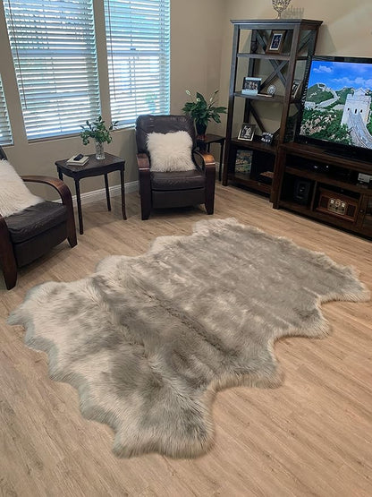 LAMBZY Faux Sheepskin Super Soft Hypoallergenic Silky Shag Rug for Living Room, Kids Room, Sofa (Octo 8 Pelts 6'x8', Grey)
