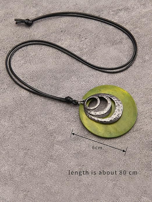 Leather Necklace for Women Boho Choker Necklace Long Cord Leather Pendant Bohemian Neckalce Vintage Alloy Pendant Leather Rope Necklace Wooden Necklaces for Women