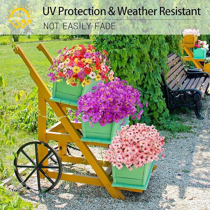 MACTING Artificial Flowers for Outdoors 12 Bundles Faux Outdoor Plants UV Resistant Plastic Silk Flowers No Fade for Planters Window Patio Porch Yard Indoor Garden Outside Summer Decorations(Purple)