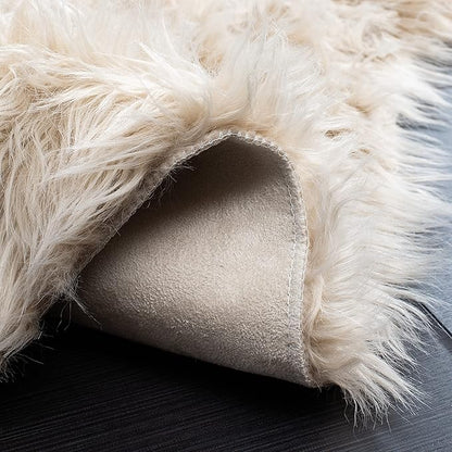 SAFAVIEH Faux Sheep Skin Collection 3' x 5' Beige FSS115K Silken Glam 2.35-inch Thick Area Rug