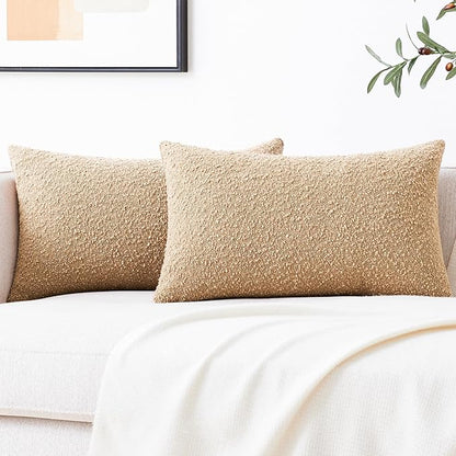 Mixhug Decorative Boucle Throw Pillow Covers, Camel, 12 x 20 Inches, Pack of 2 - Textured Boho Pillow Covers for Couch and Bed