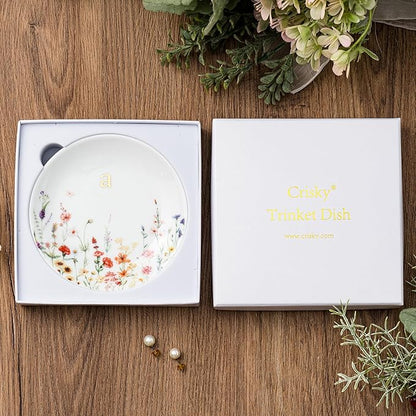 Crisky Initial Jewelry Tray Ring Dish & Gift Box, Ceramic Flower Trinket Dish for Rings Earrings Necklaces Keys, Bridal Shower Engagement Birthday Gift for Women, Friends 4.57" (Gold Foil A