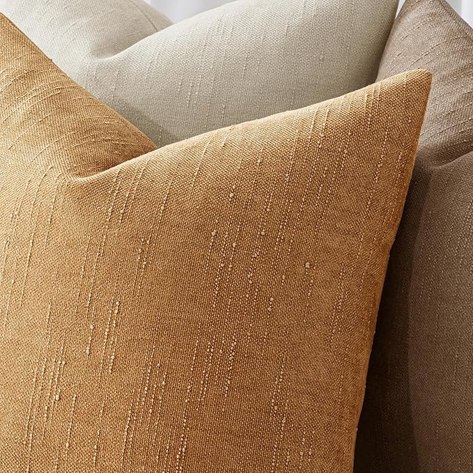 MIULEE Pack of 2 Decorative Throw Pillow Covers 24x24 Inch Soft Chenille Throw Pillows Solid Textured Euro Cushion Covers Home Decor for Bed Couch Sofa Bedroom Living Room,Golden Brown