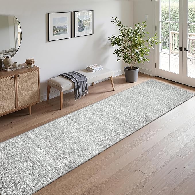 Valenrug Washable Rugs 2x12 - Stain Resistant 2x12 Area Rugs for Living Room, Non Slip Backing Large Area Rugs for Bedroom, Folable Machine Washable Area Rug (2'x12', Grey)
