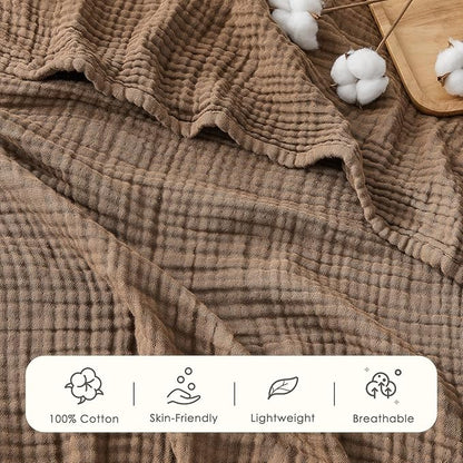 EMME Cotton Muslin King Blanket Bed Layering Breathable Gauze Blanket Soft Lightweight Blankets Adults (Brown, 108"x90")