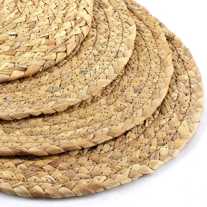 Bencailor 6 Pcs Jute Woven Placemats Natural Braided Placemats Heat Resistant Decorative Table Mats Set of 6 Boho Vintage Table Mats for Christmas Home Dining Kitchen Parties Decoration(Oval)