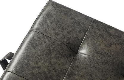 Adeco Small Faux Leather Storage Ottoman Bench with Wood Legs, 15.2" Square Mixed Grey PU Cube Foot Stool, Upholstered Button Tufted Vanity Chair with Hinged Lid for Living Room, Bedroom, Dorm