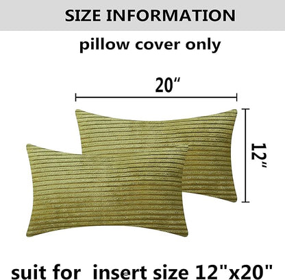 Home Brilliant Green Throw Pillow Covers 12x20 Striped Corduroy Solid Set of 2 Spring Decoration Oblong Pillowcases for Sofa Couch Living Room Decor, 12 x 20 inch, Grass Green