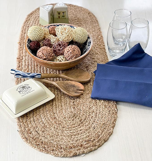 Chardin home Jute Braided Oval Table Runner | Boho Table Runner | Artisanal Center Piece for Table, Chests, Counter Tops and More | Handmade Natural Jute 13"x48"
