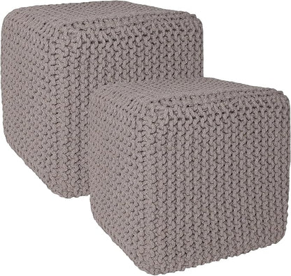 REDEARTH · Cube Pouf Foot Stool Ottoman - Hand Knitted Poof - Cord Boho Pouffe - Home Décor - Stuffed Footrest for Living Room - Bedroom - Nursery (16" x 16" x 16") - Taupe, Set of 2