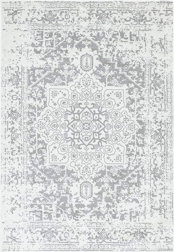 Rugs.com Arlington Collection Rug – 7' x 10' White Medium-Pile Rug Perfect for Living Rooms, Large Dining Rooms, Open Floorplans