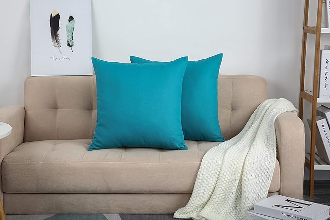 TangDepot Set of 2 Handmade Decorative Solid 100% Cotton Canvas Throw Pillow Covers/Cushion Covers, 45 Colors Available - (16"x16" 2 Pieces, Blue Ashes)