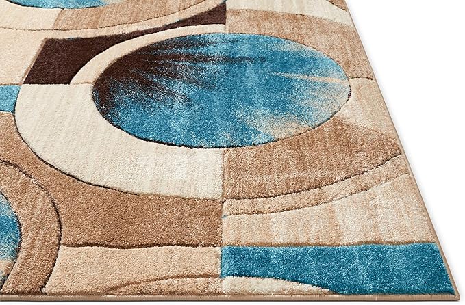 Well Woven Ruby Geometric 2x7 Runner Blue & Grey Vibrant Modern Contemporary Hand Carved Sunburst Design Perfect for Hallways & Entryways Plush Easy-Care Easy-to-Clean