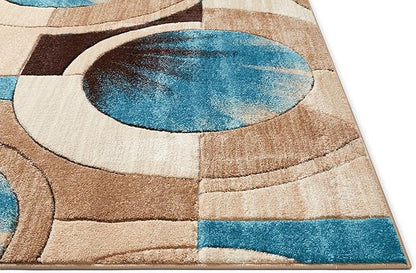 Well Woven Ruby Geometric 2x7 Runner Blue & Grey Vibrant Modern Contemporary Hand Carved Sunburst Design Perfect for Hallways & Entryways Plush Easy-Care Easy-to-Clean
