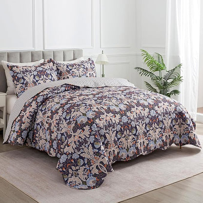 HoneiLife Quilt Set Queen Size - Microfiber Bedspreads for Queen Bed, Reversible Coverlet Lightweight Bedcover Quilt Bedding Sets-Navy
