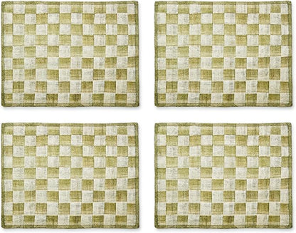 MACKENZIE-CHILDS Set of 4 Sinamay Placemats, Durable Woven Table Mats, Green