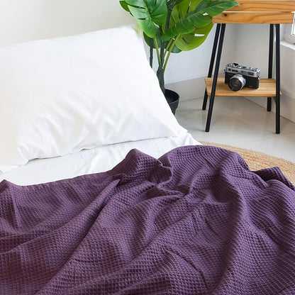 Salt Earth GOTS Certified 100% Organic Cotton Throw Blanket, 90" X 90" Blankets & Throws for Bed, Throw Blanket for Couch,Modern & Cozy Blanket, All Season Waffle Blanket, Soft Blanket (Plum Perfect)