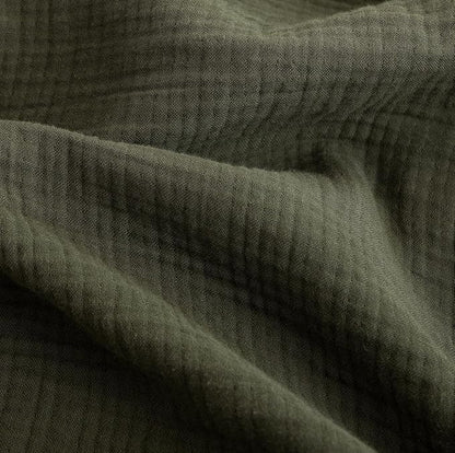 FOSSA Muslin Blanket with Fringe - 4-Layer 100% Cotton Gauze Super Soft & Breathable Throw -Lightweight Decorative Cooling Blanket for Bed, Sofa, Office (Olive Green, King (104" × 90"))