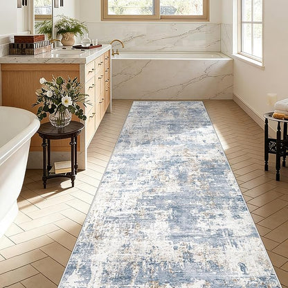 2.6x10 Runner Rug for Hallway, Washable Modern Abstract Runner Rugs Neutral Soft Non Slip Kids Rug Stain Resistant Indoor Runners for Hallways Entryway Bedroom Kitchen Laundry Room(Blue, 2'6''x10')