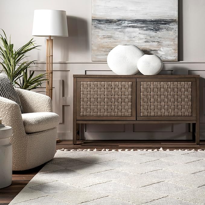 Nuloom Marissa Off-White/Grey, 7'10" x 10', Diamond, Tassel, Soft and Cozy, High Traffic, Stain Resistant, Easy Clean, Durable Area Rug for Bedroom, Living Room, Dining Space, Den, Foyer, Entryway
