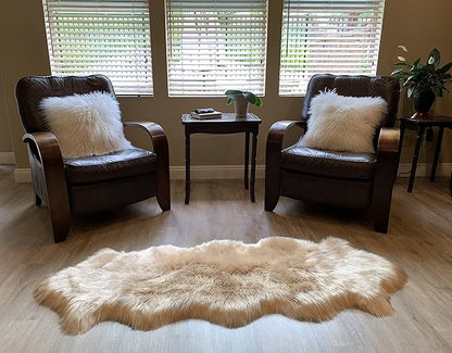 LAMBZY Faux Sheepskin Super Soft Hypoallergenic Silky Shag Rug for Living Room, Kids Room, Sofa (Double 2'x6', Beige)