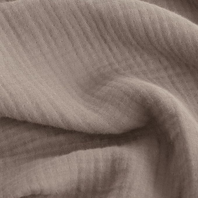 FOSSA Muslin Blanket with Fringe - 4-Layer 100% Cotton Gauze Super Soft & Breathable Throw -Lightweight Decorative Cooling Blanket for Bed, Sofa, Office (Pale Brown, Oversize Queen (98" × 98"))