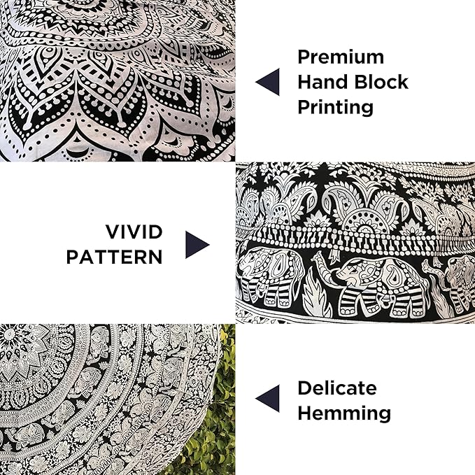 raajsee Grey Black Tapestry Mandala Wall Hangings, Indian cotton Beach Throw Blanket, Hippie Tapestries Boho Decor Bohemian Bedding,Twin Bedspread 52x82 inches Yoga Meditation Mat Rugs