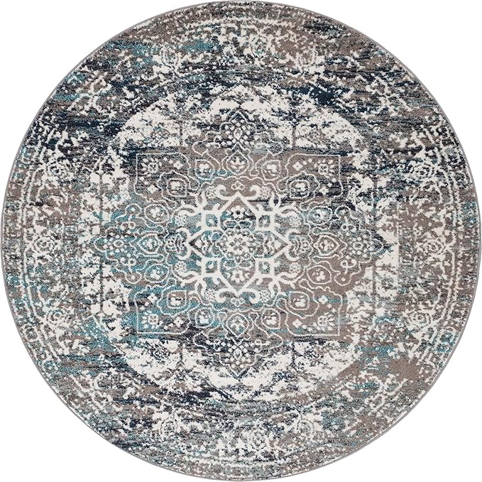 Rugs.com Arlington Collection Rug – 8 Ft Round Grey Medium-Pile Rug Perfect for Kitchens, Dining Rooms
