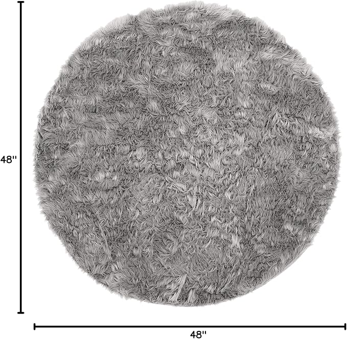 SAFAVIEH Faux Sheep Skin Collection Area Rug - 4' Round, Grey, Silken Glam Design, Non-Shedding & Easy Care, 2.35-inch Thick Ideal for High Traffic Areas in Living Room, Bedroom (FSS235D)