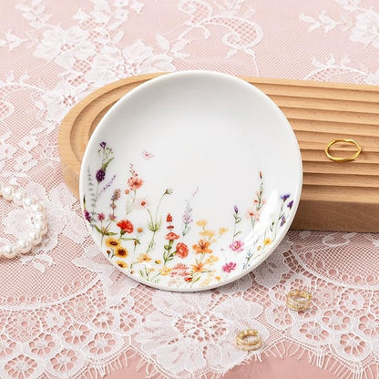 Crisky Flower Trinket Dish Jewelry Tray & Gift Box, Ceramic Ring Dish for Rings Earrings Necklaces Keys, Bridal Shower Engagement Birthday Gift for Women, Friends 4.57"