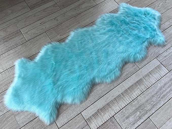 Free Shape Luxury Soft Fluffy Shag Area Rug Double 2'x6', 60x180cm - Vegan Fur Ultra Soft Indoor Carpet Nursery Rugs for Bedroom Home Decor, Blue