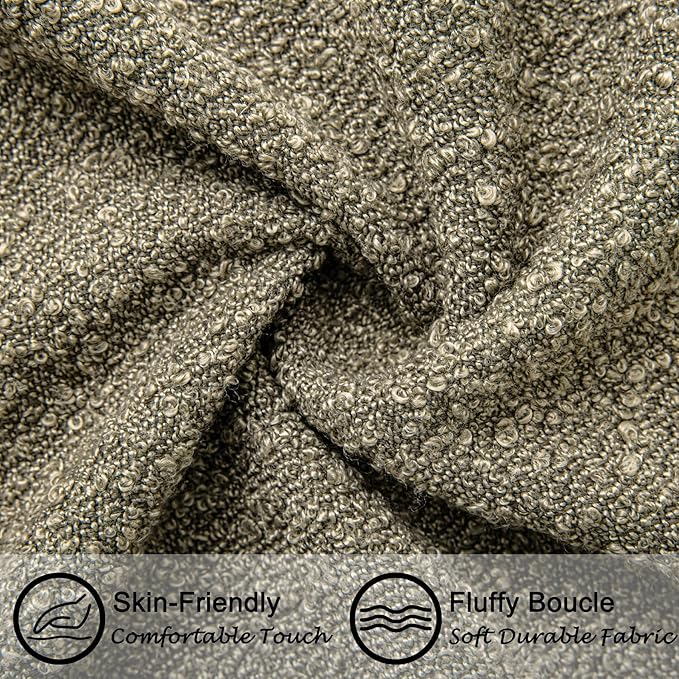 18"x18" Moss Green Boucle Throw Pillow Covers with Faux Leather Accents Set of 2 Fluffy Textured Decorative Pillow Cases for Couch Bed Boho Farmhouse Neutral Cushion Covers for Nordic Home